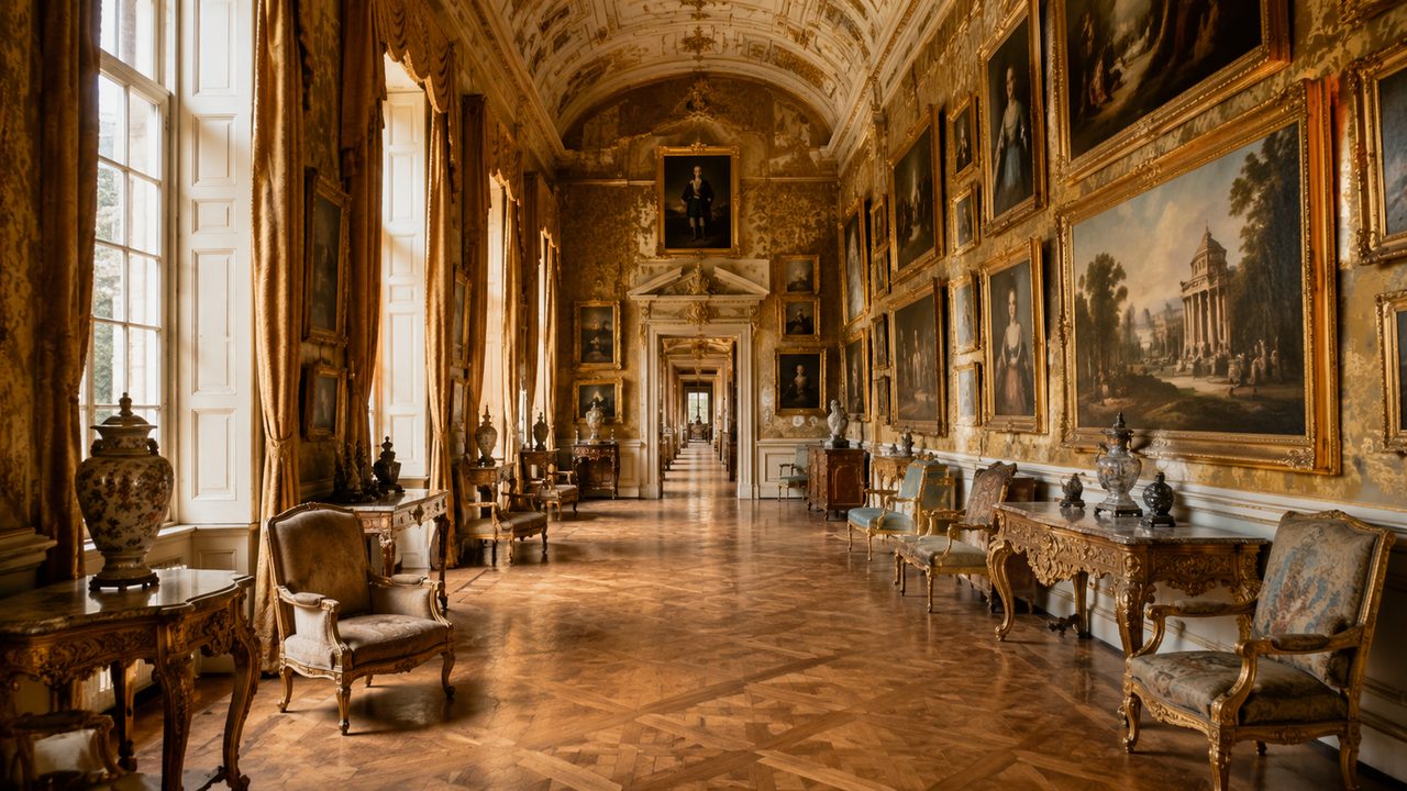 The gilded Great Gallery of Hertford House hung with old master paintings