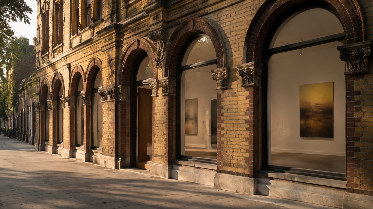 The stone facade of the Whitechapel Gallery on Whitechapel High Street